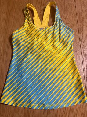 Nike Yellow and Light Blue Striped Racerback Tank